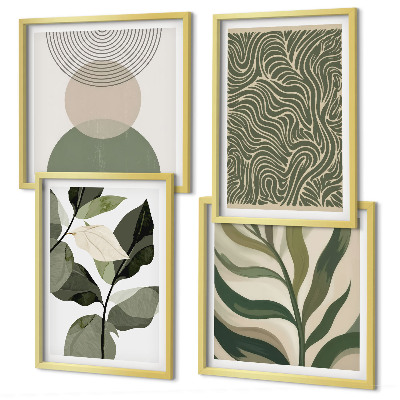 Wall art set Leaves geometric shapes abstract