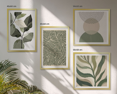 Wall art set Leaves geometric shapes abstract