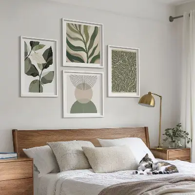 Wall art set abstract leaves and geometric shapes
