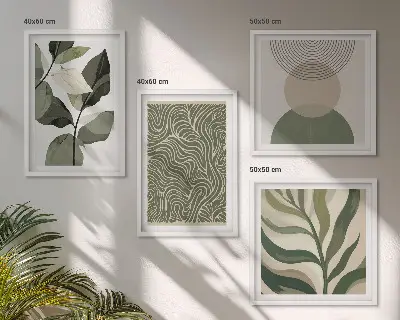 Wall art set abstract leaves and geometric shapes