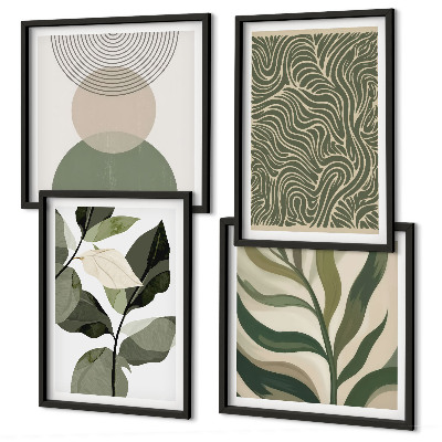 Wall art set Leaves geometric shapes abstract