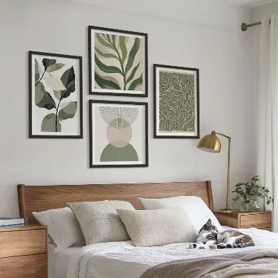 Wall art set abstract leaves and geometric shapes