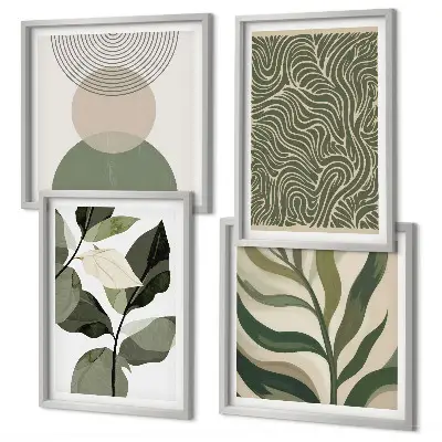 Wall art set abstract leaves and geometric shapes