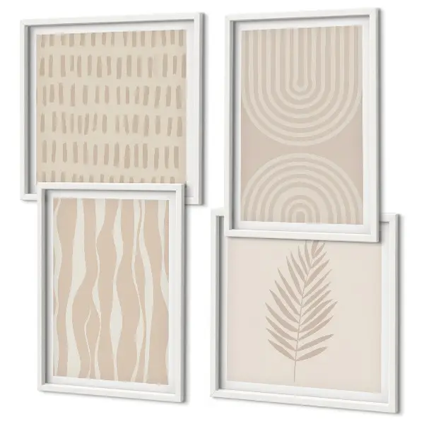 Set of 4 wall art pieces with beige plant patterns