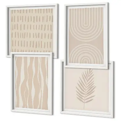 Set of 4 wall art pieces with beige plant patterns