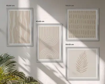 Set of 4 wall art pieces with beige plant patterns