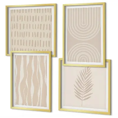 Set of 4 wall art pieces with beige plant patterns