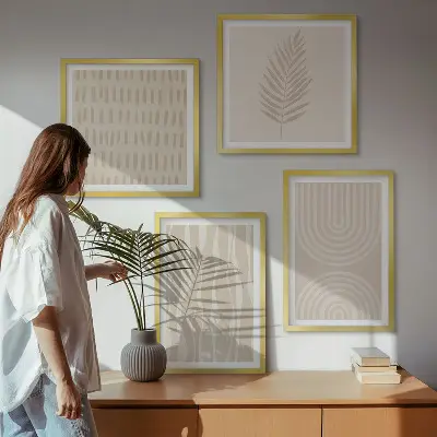 Set of 4 wall art pieces with beige plant patterns