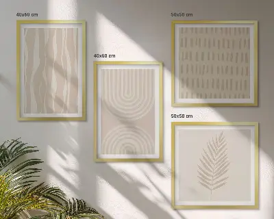 Set of 4 wall art pieces with beige plant patterns