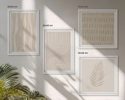 Set of 4 wall art pieces with beige plant patterns