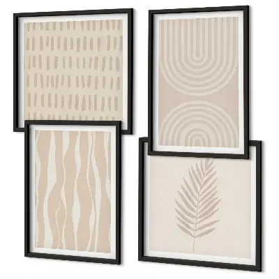Set of 4 wall art pieces with beige plant patterns