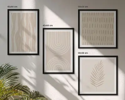 Set of 4 wall art pieces with beige plant patterns