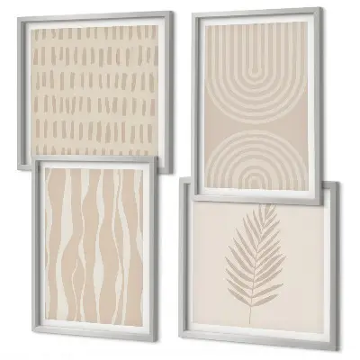 Set of 4 wall art pieces with beige plant patterns