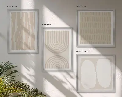 Set of 4 abstract boho wall art pieces featuring geometric patterns and shapes