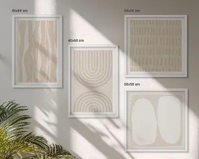 Set of 4 abstract boho wall art pieces featuring geometric patterns and shapes