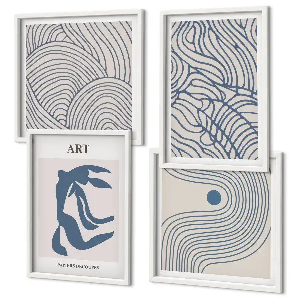 Wall art set Abstract blue lines