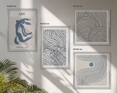 Wall art set Abstract blue lines