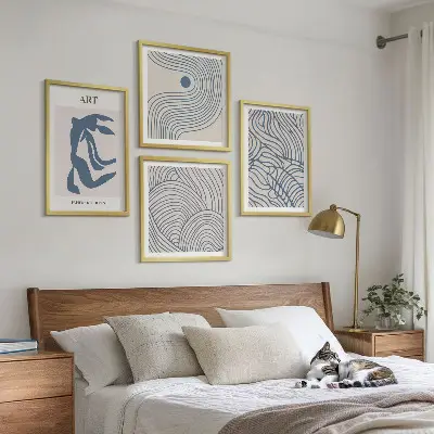 Wall art set Abstract blue lines