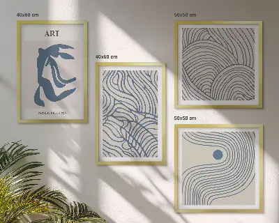 Wall art set Abstract blue lines