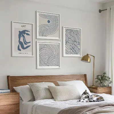 Wall art set Abstract blue lines