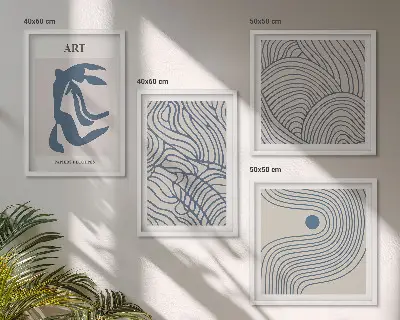 Wall art set Abstract blue lines