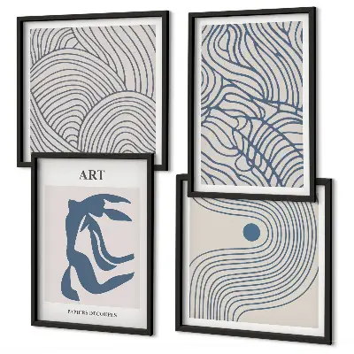 Wall art set Abstract blue lines