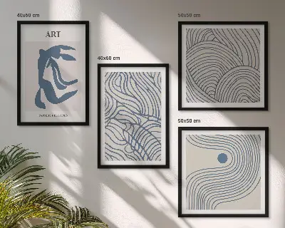 Wall art set Abstract blue lines