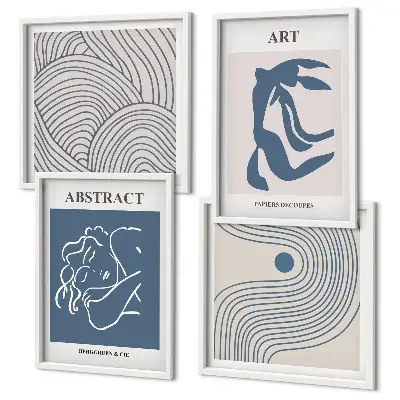 Abstract lines and waves wall art set of 4 posters