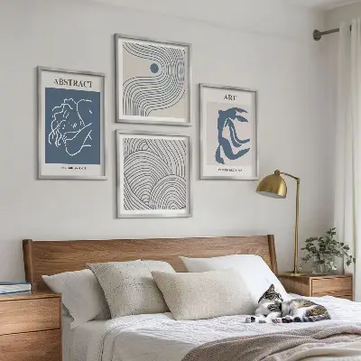Abstract lines and waves wall art set of 4 posters