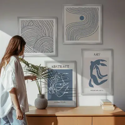 Abstract lines and waves wall art set of 4 posters