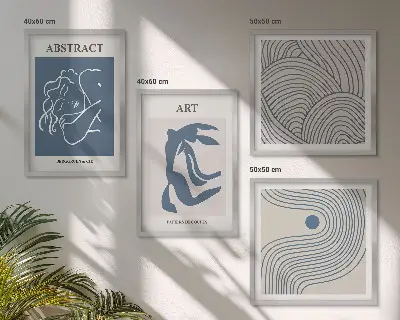 Abstract lines and waves wall art set of 4 posters