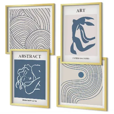 Set of 4 wall art pieces Abstract lines waves poster