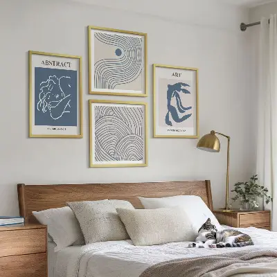 Set of 4 wall art pieces Abstract lines waves poster