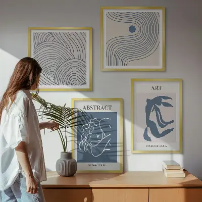 Abstract lines and waves wall art set of 4 posters