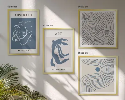 Abstract lines and waves wall art set of 4 posters