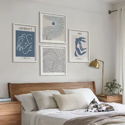 Abstract lines and waves wall art set of 4 posters