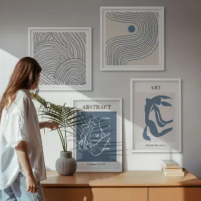 Abstract lines and waves wall art set of 4 posters