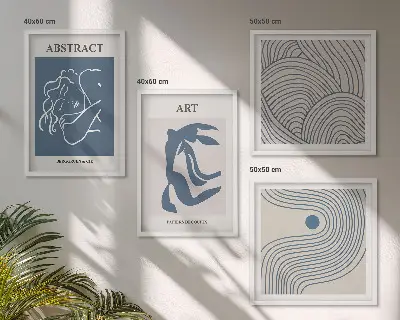 Abstract lines and waves wall art set of 4 posters