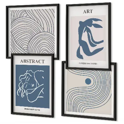 Set of 4 wall art pieces Abstract lines waves poster