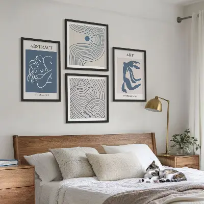 Abstract lines and waves wall art set of 4 posters