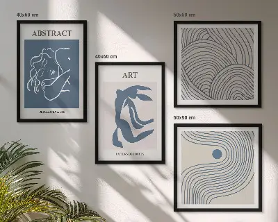 Abstract lines and waves wall art set of 4 posters
