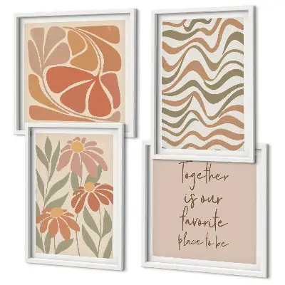 Pastel abstract flowers wall art set of 4 pieces