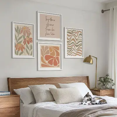 Pastel abstract flowers wall art set of 4 pieces