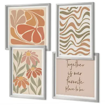 Pastel abstract flowers wall art set of 4 pieces