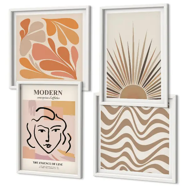 Set of 4 wall art pieces featuring sun boho pastel shapes