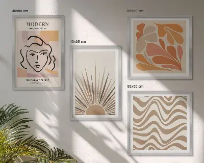 Set of 4 wall art pieces featuring sun boho pastel shapes