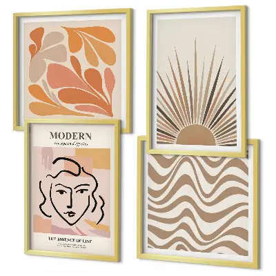 Set of 4 wall art pieces featuring sun boho pastel shapes