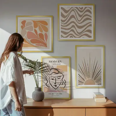 Set of 4 wall art pieces featuring sun boho pastel shapes