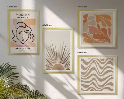 Set of 4 wall art pieces Sun boho pastel shapes