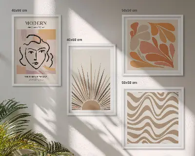 Set of 4 wall art pieces featuring sun boho pastel shapes